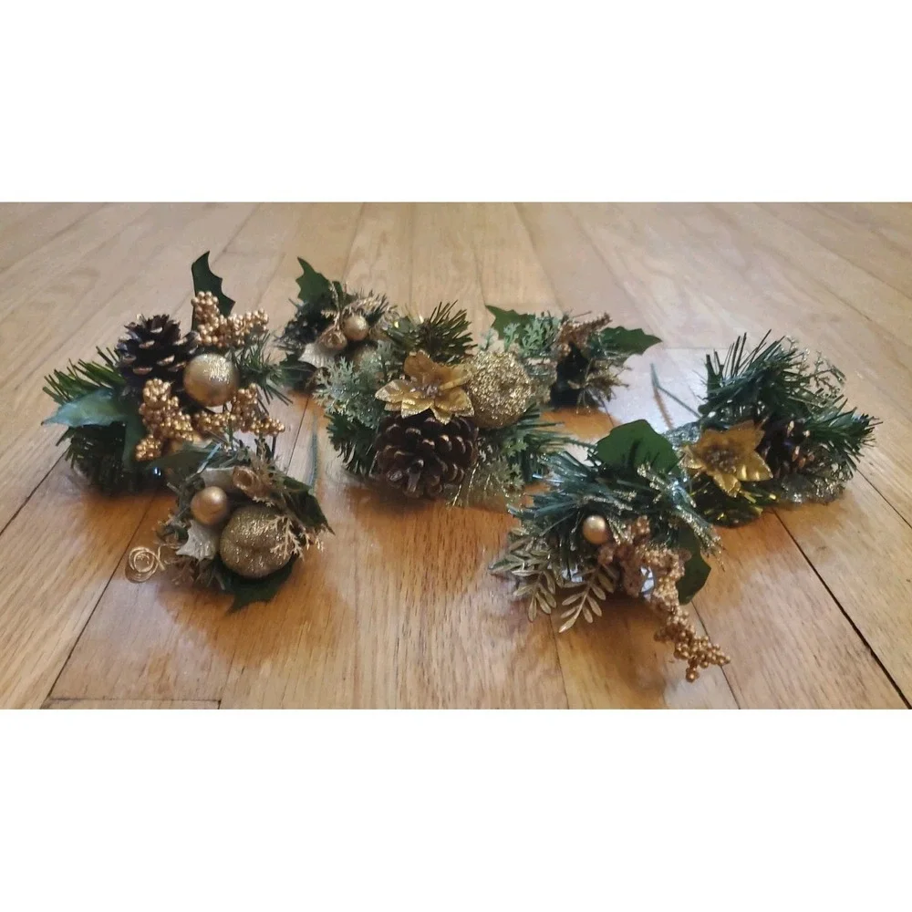 Artificial Pine Stem Fake Pine Cone Glitter Fruit Apple Gold Details Floral Pick